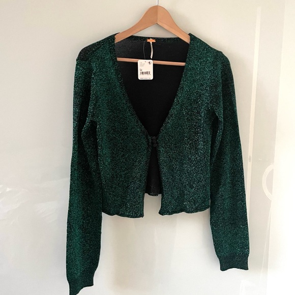 FREE PEOPLE Emmaline Metallic Cardigan Sweater in Alpine Combo - Picture 3 of 13